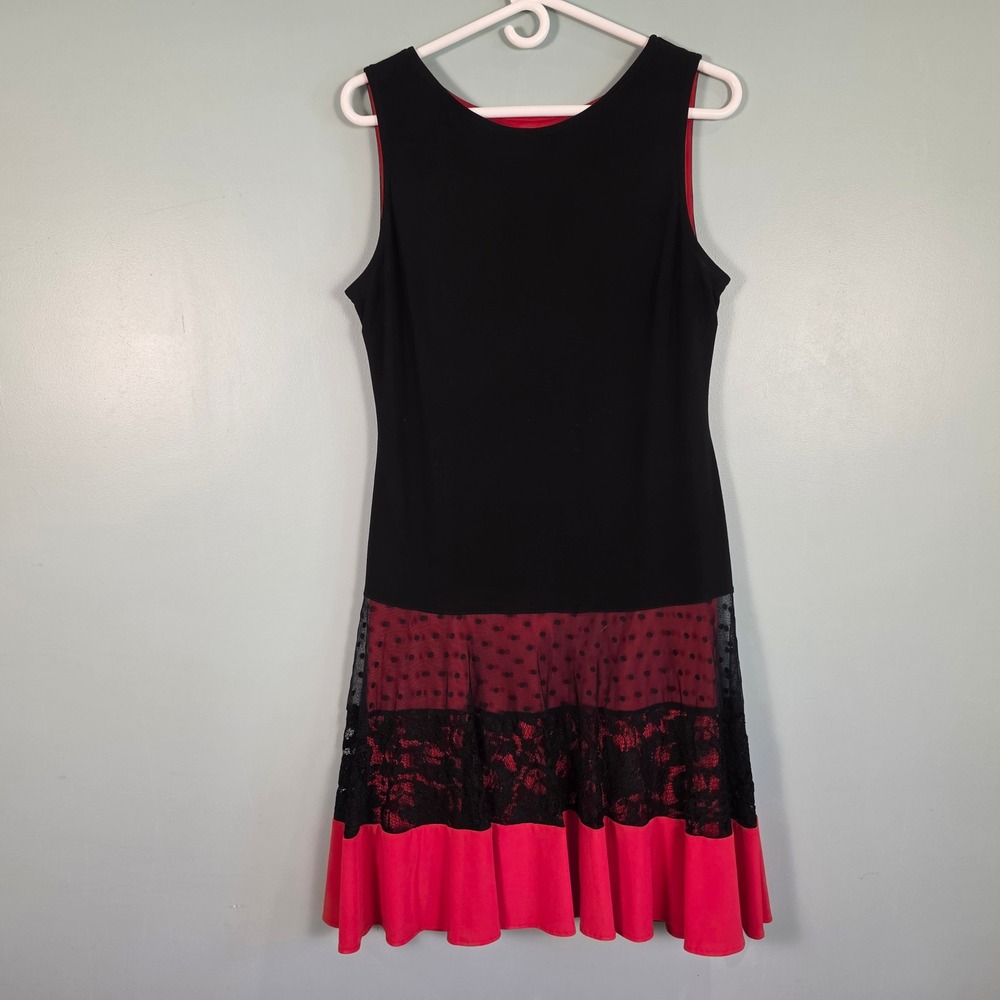 Joseph Ribkoff Black Red Lace Polka Dot Drop Waist Dress 151561 Womens 12